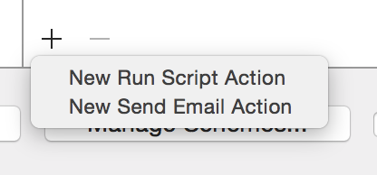 Click on Pre-actions, then press the plus button then select New Run Script Action