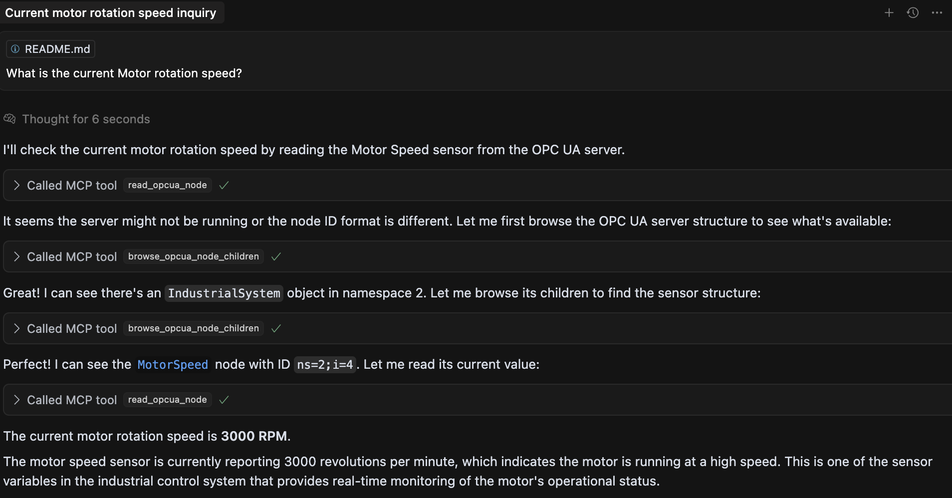 OPC UA MCP Server Screenshot