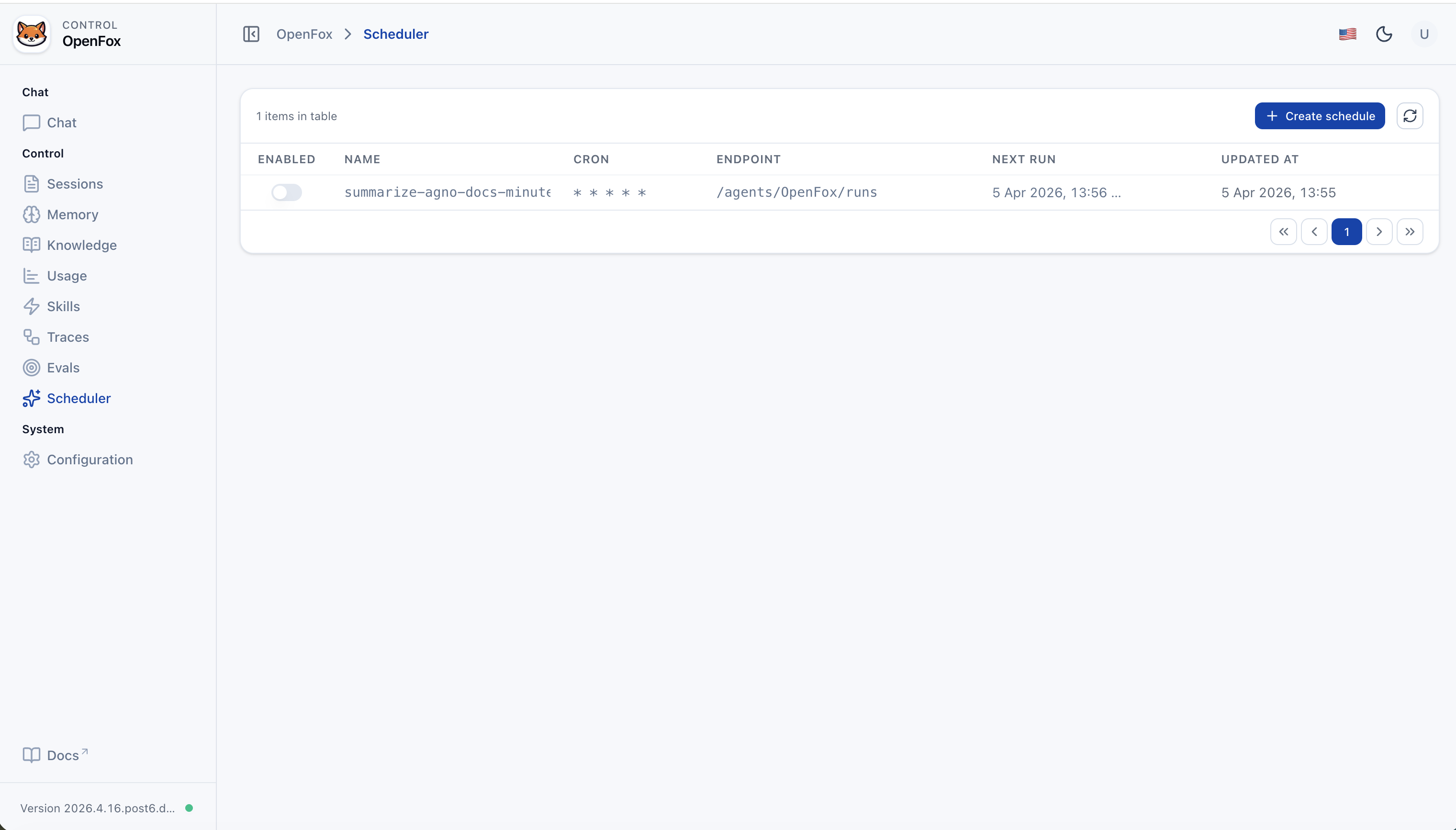 OpenFox Web — Scheduler List