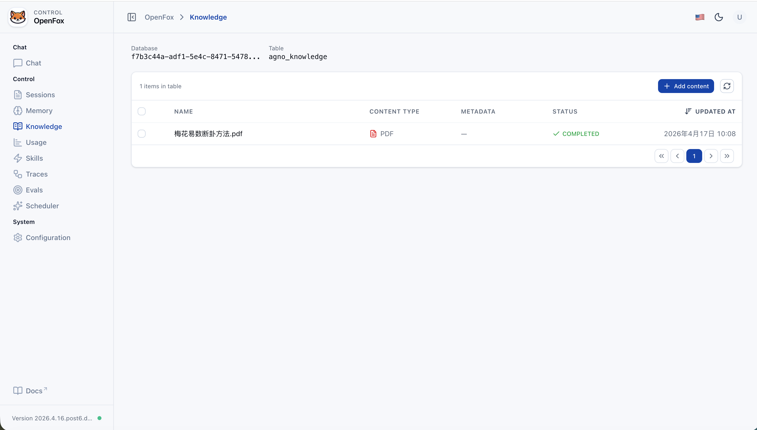 OpenFox Web — Knowledge List