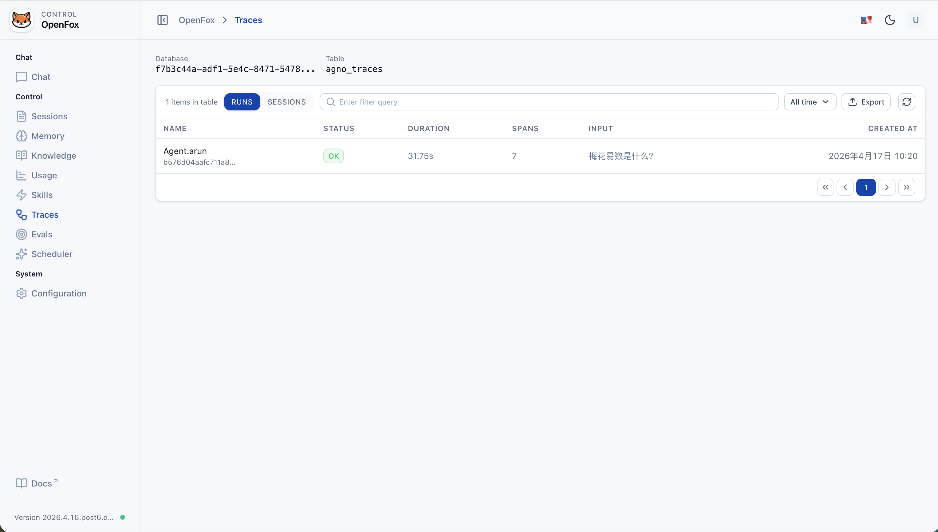 OpenFox Web — Traces Runs