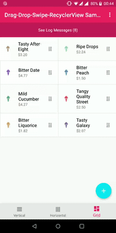 Drag & drop and swipe recycler view; demo with grid list