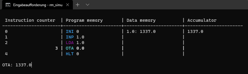 Console of the OTA command example