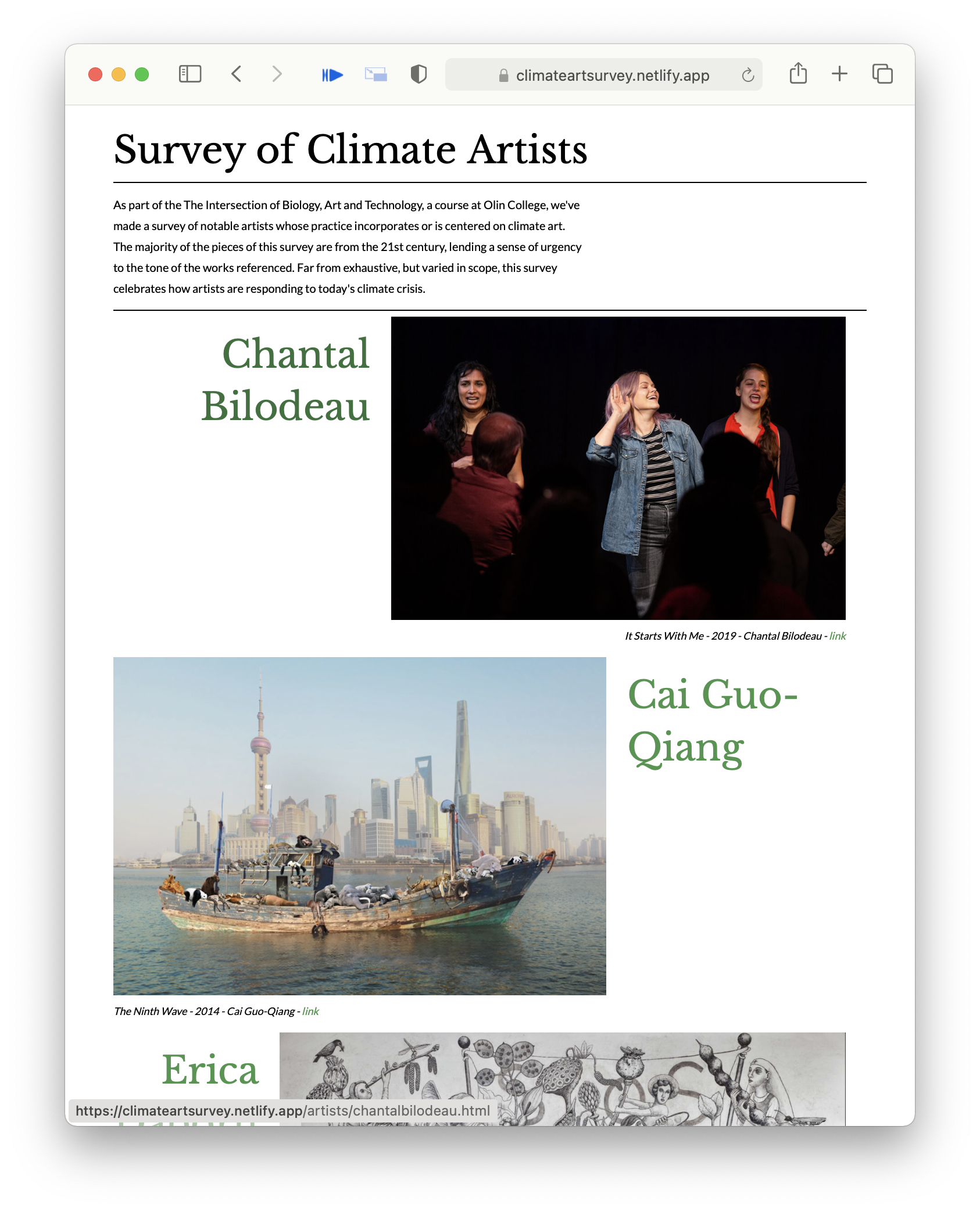 the climate art survey website