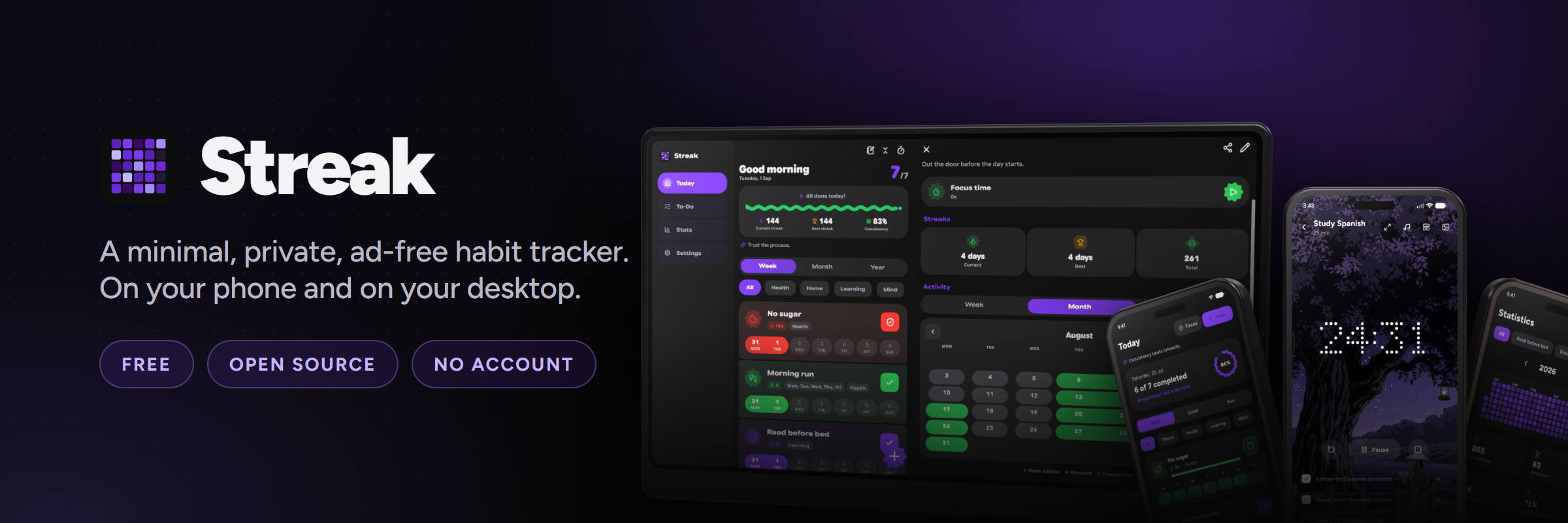 Streak, a minimal, private, ad-free habit tracker