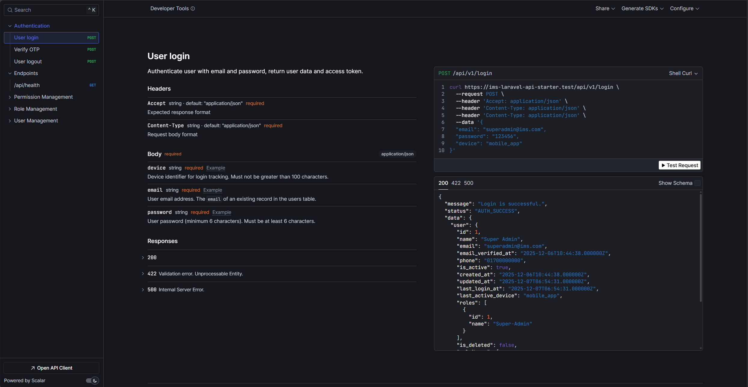 Scalar API Dashboard