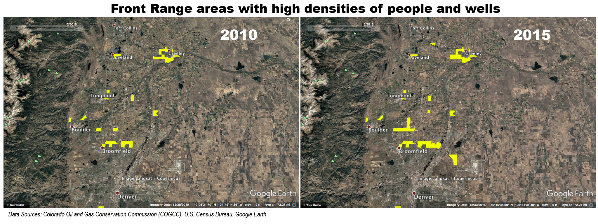 Areas dense with people and wells