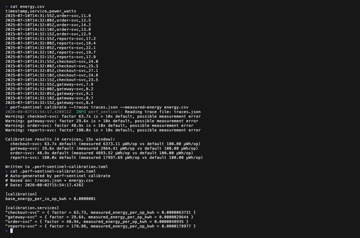calibrate output: generated TOML with calibration factors