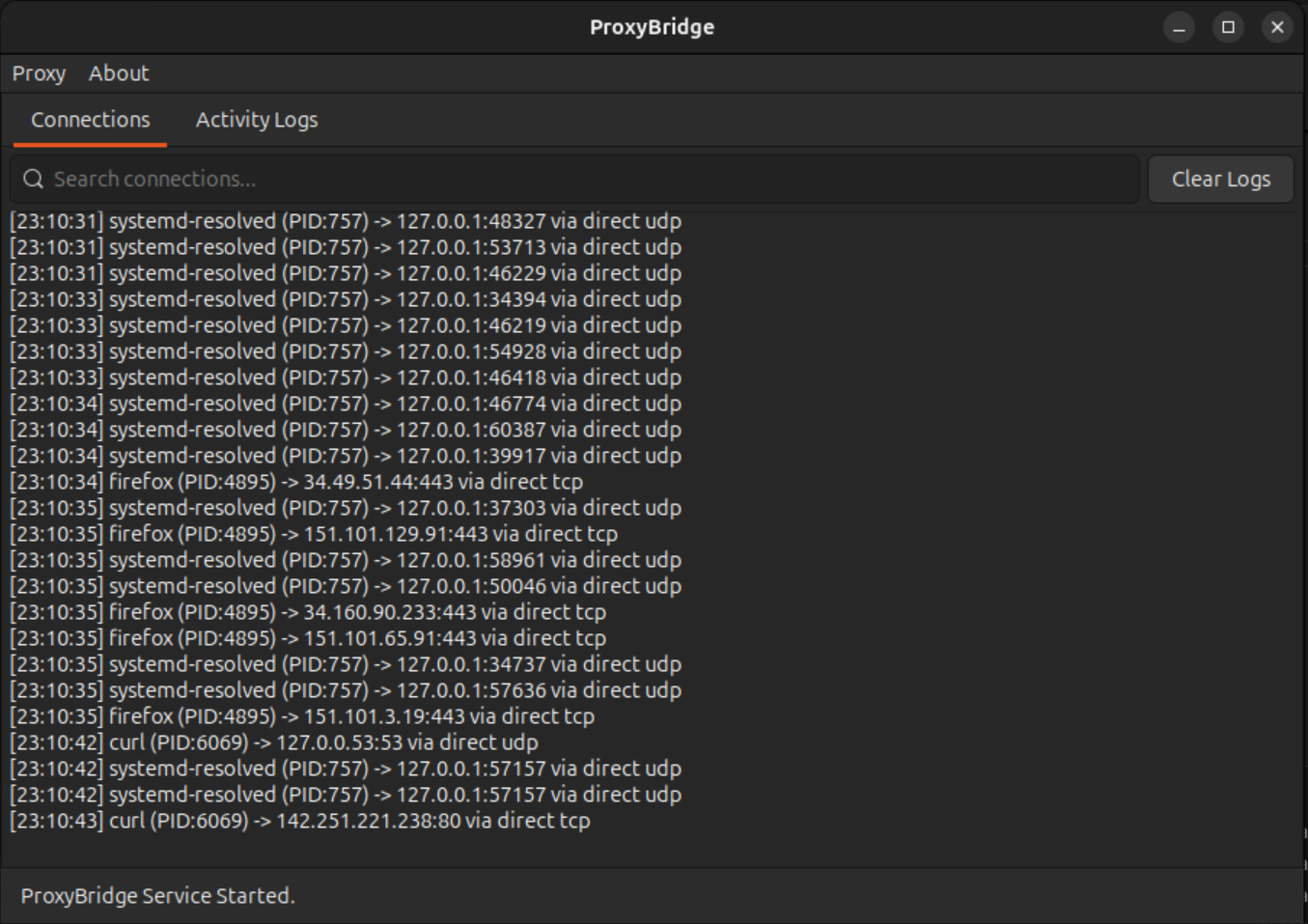 ProxyBridge Linux Main Interface