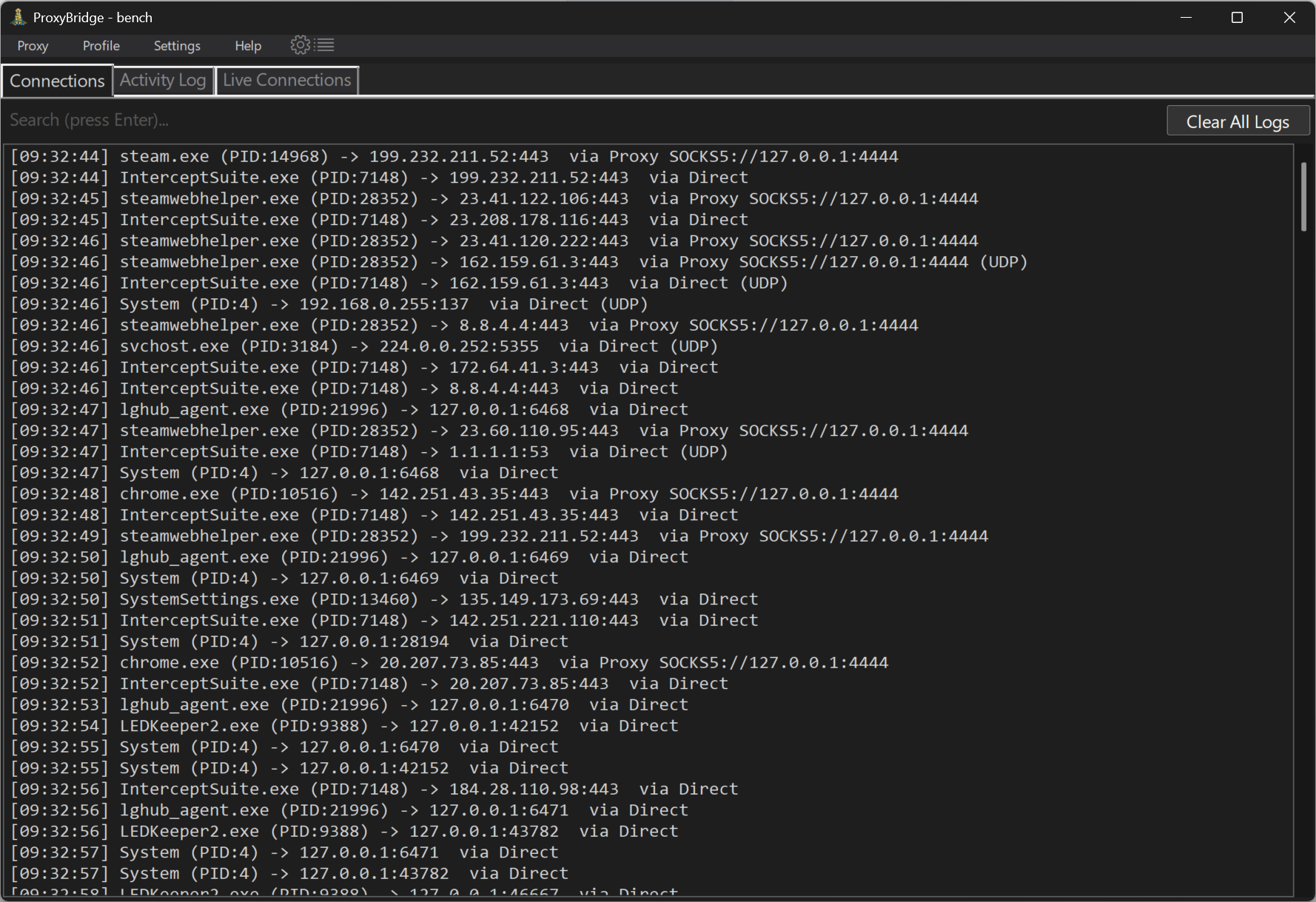 ProxyBridge Windows Main Interface