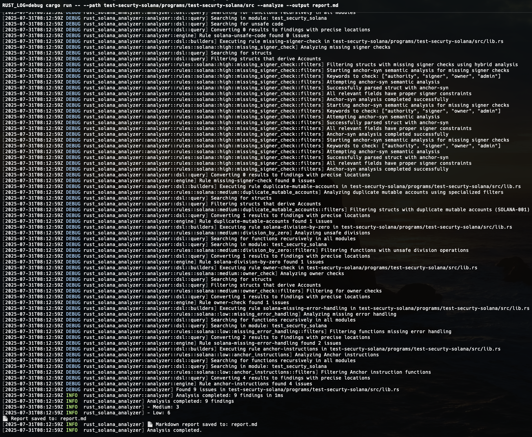 Console Output Example