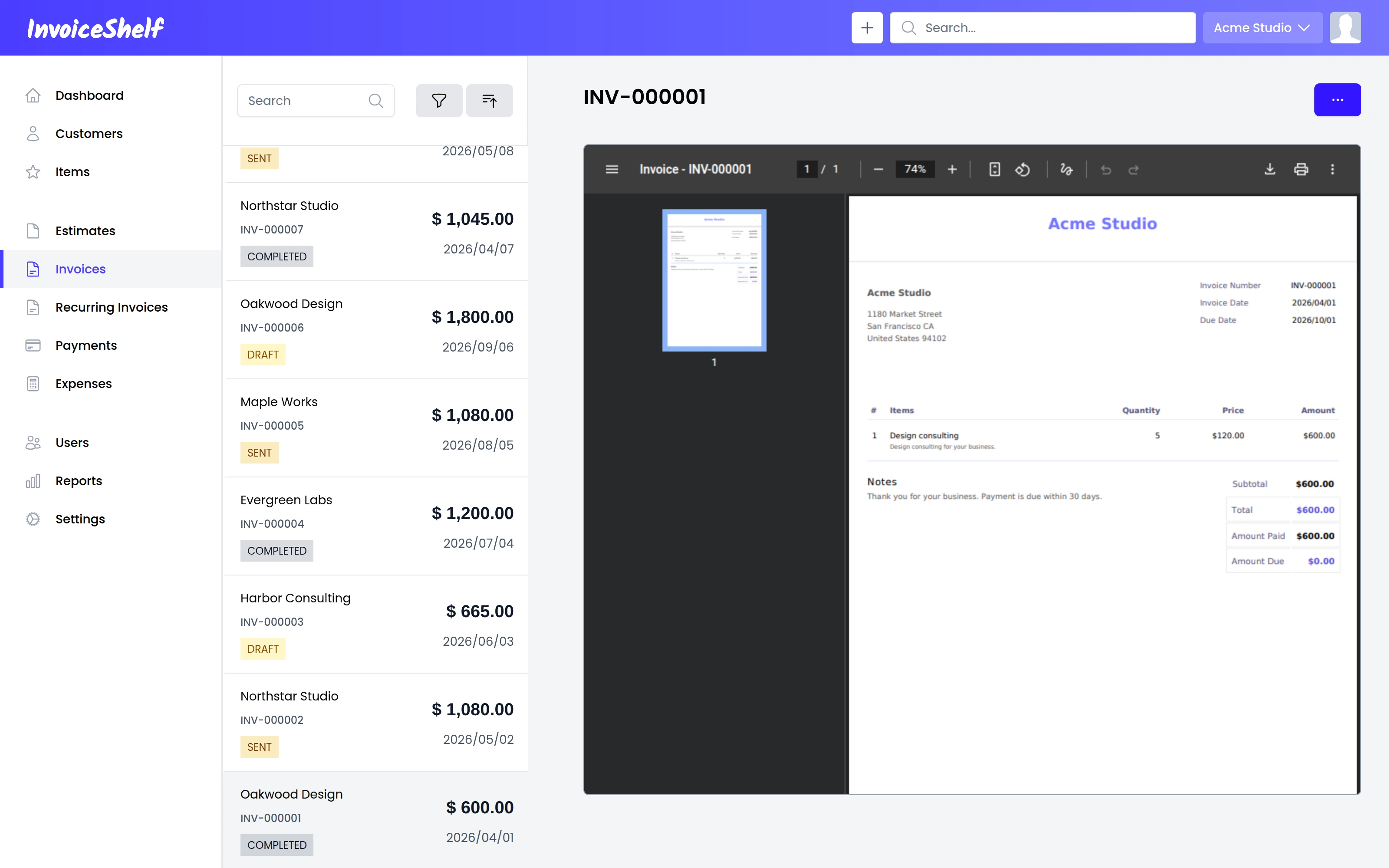 InvoiceShelf screenshot 2