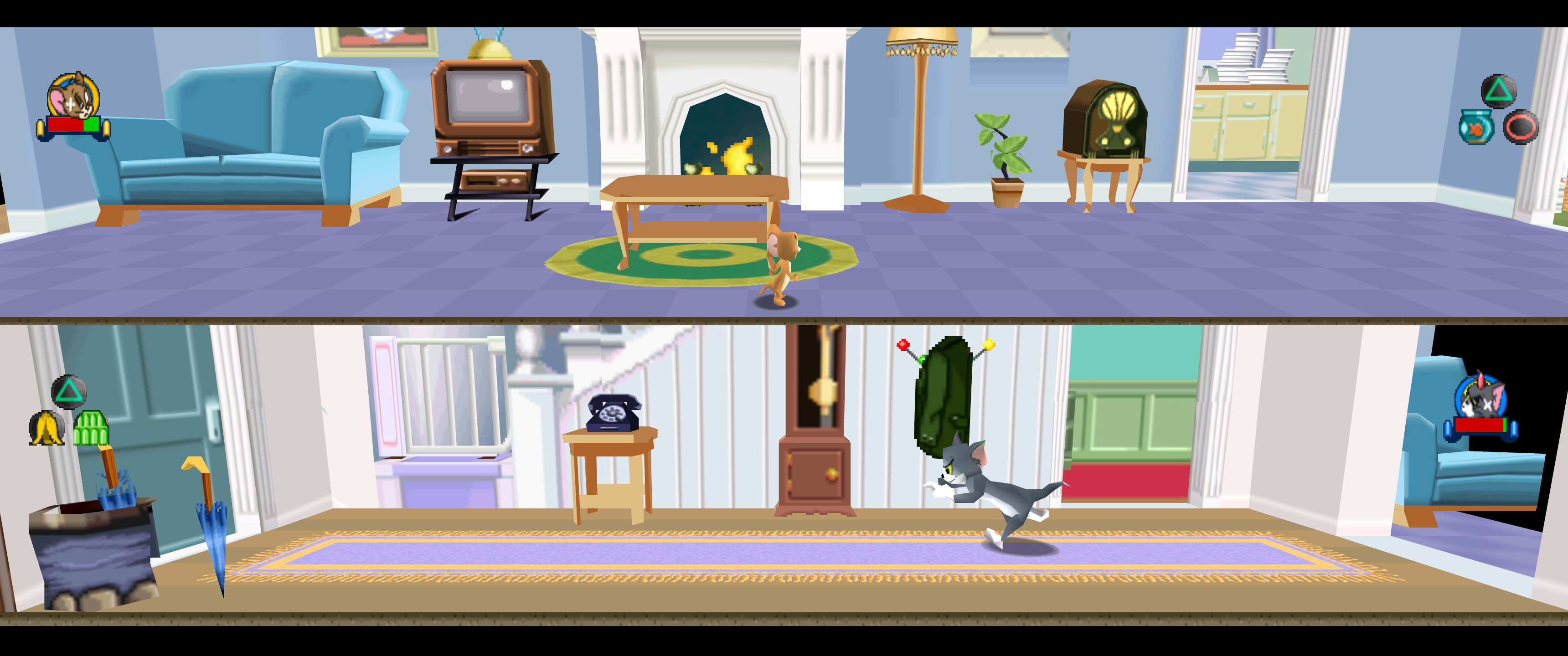 Tom and Jerry in House Trap running ultrawide in split screen