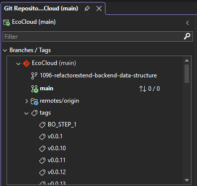 Visual Studio Branches/Tags panel