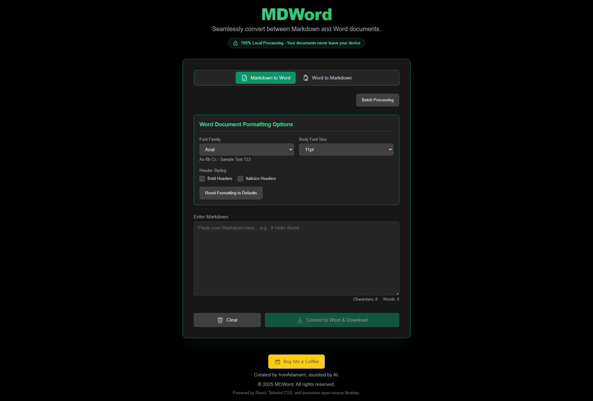 MDWord converter interface