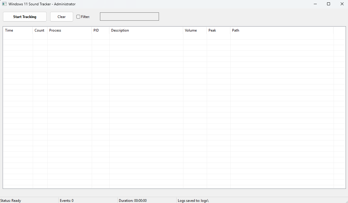 Windows Sound Tracker interface