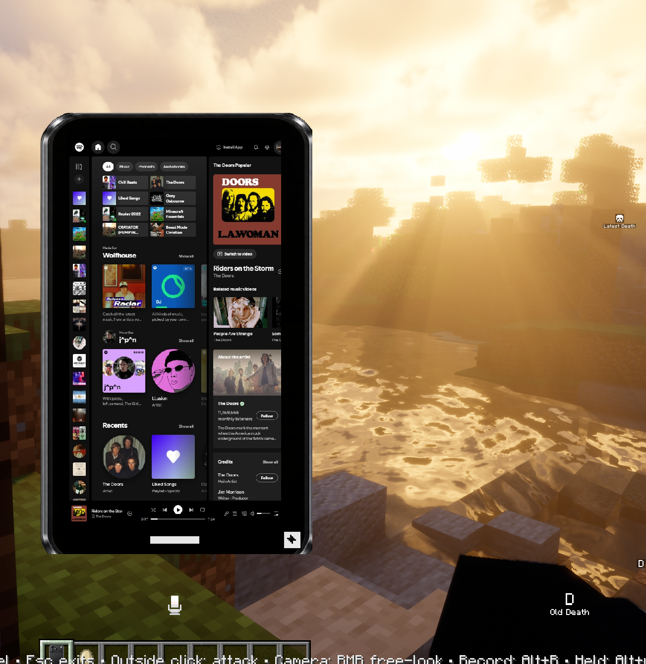Spotify expanded player inside Minecraft