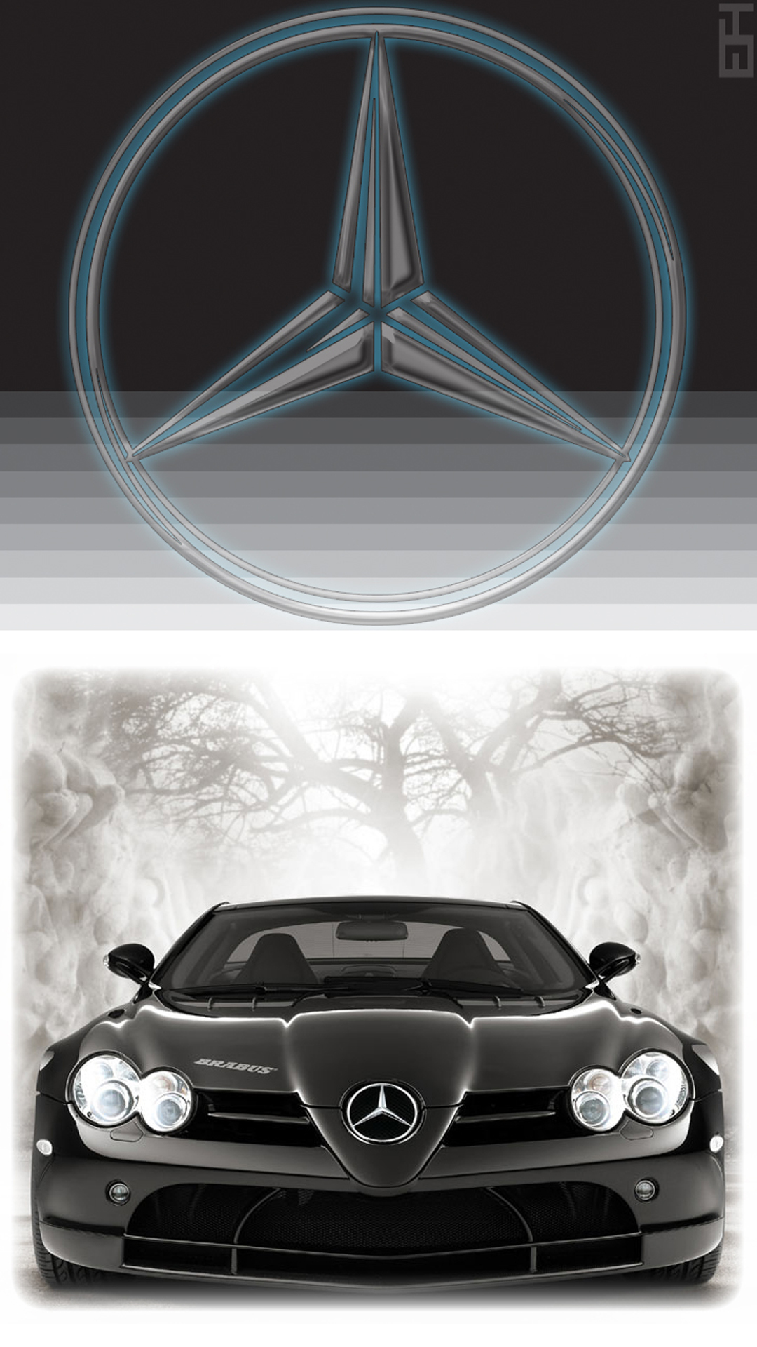 Mercedes — emblem render and atmospheric composite