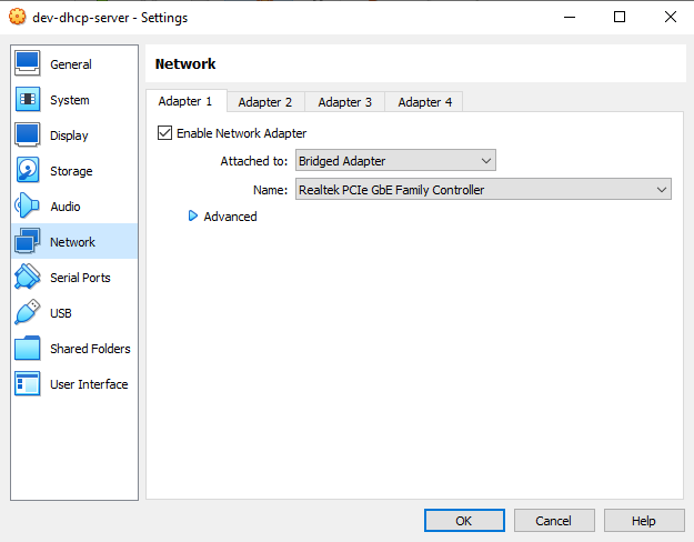 bridged adapter in virtualbox