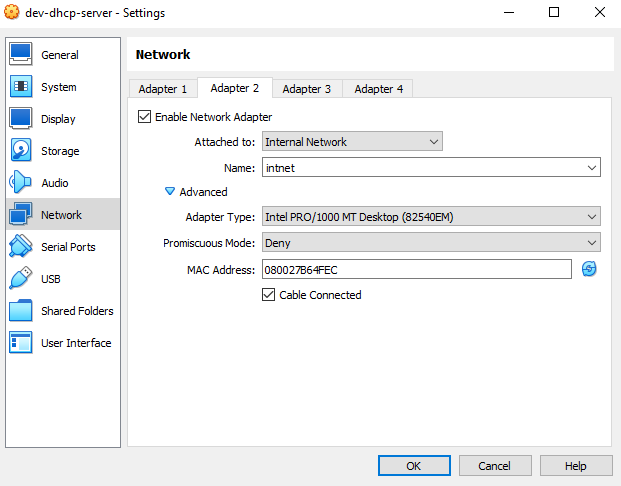 internal adapter in virtualbox