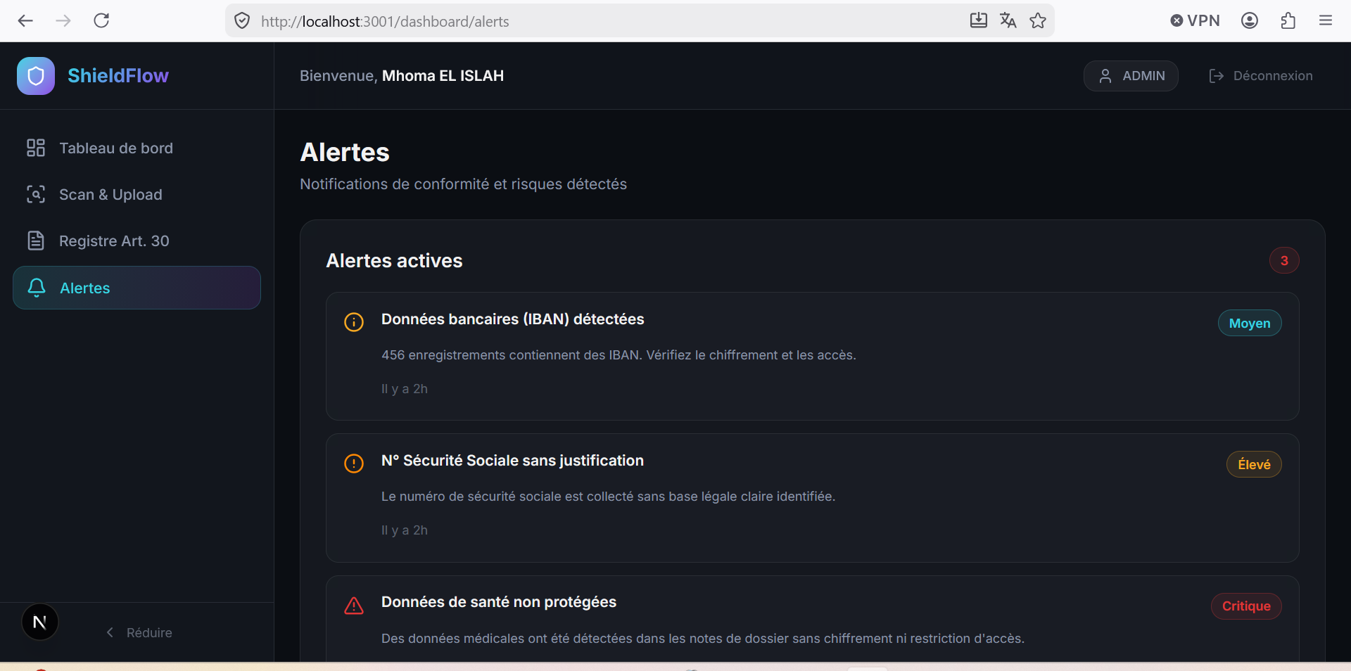ShieldFlow Alertes