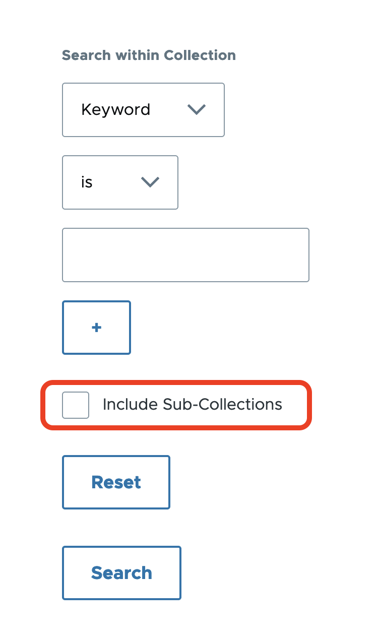 "Include Sub-collections" checkbox in the Advanced Search Block.