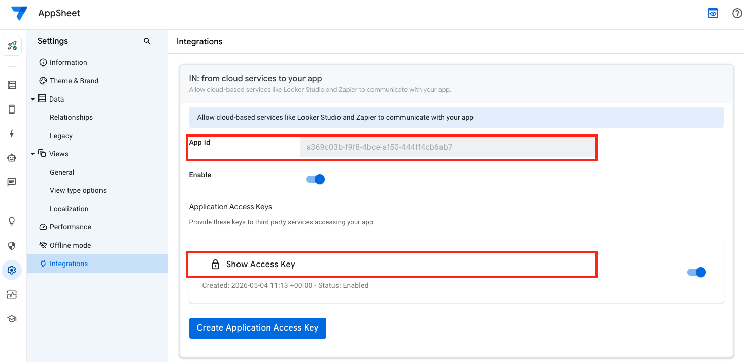 Where to find App Id and Access Key
