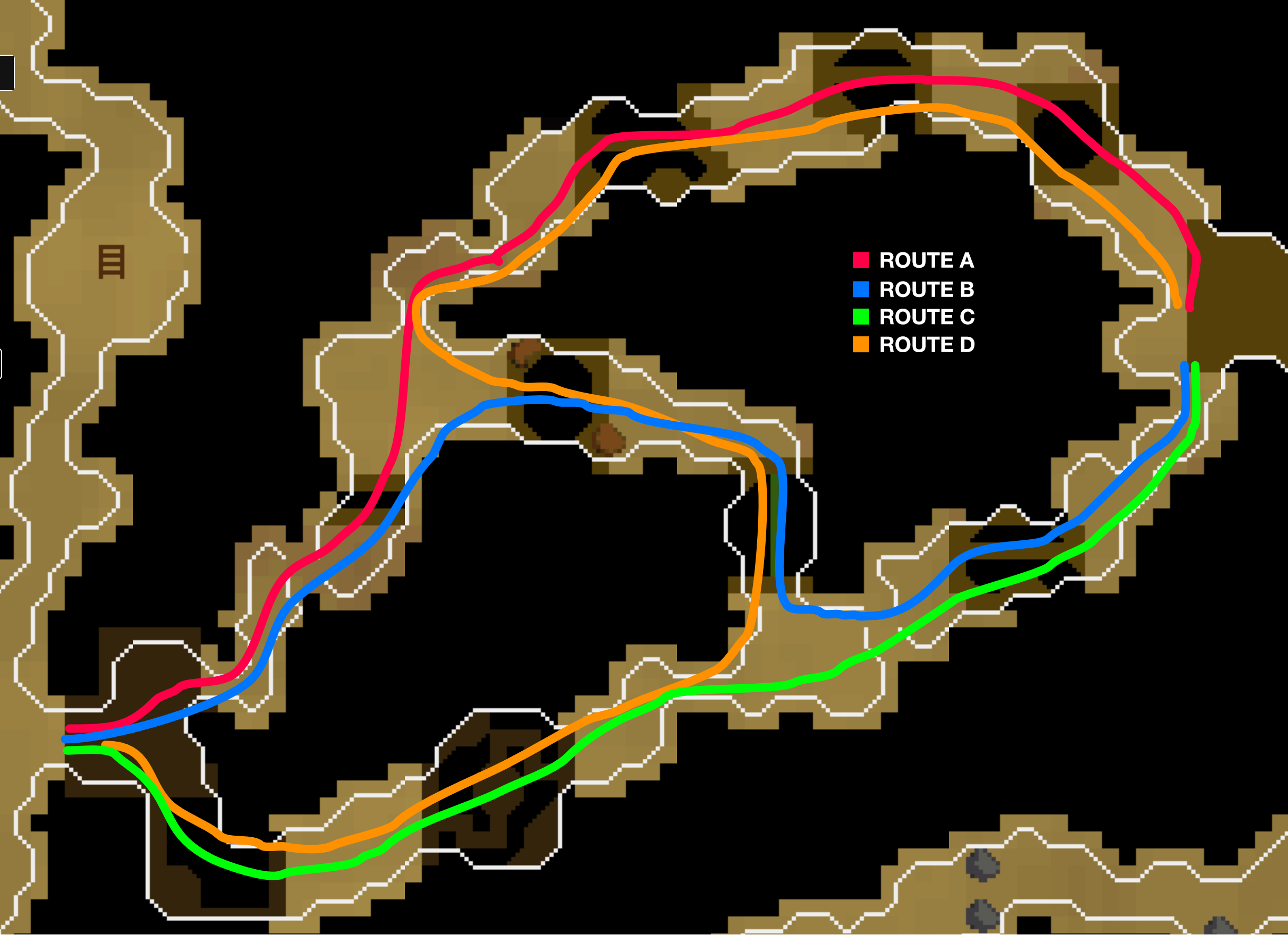 MM2 route map — the A, B and CD paths through Kruk's dungeon