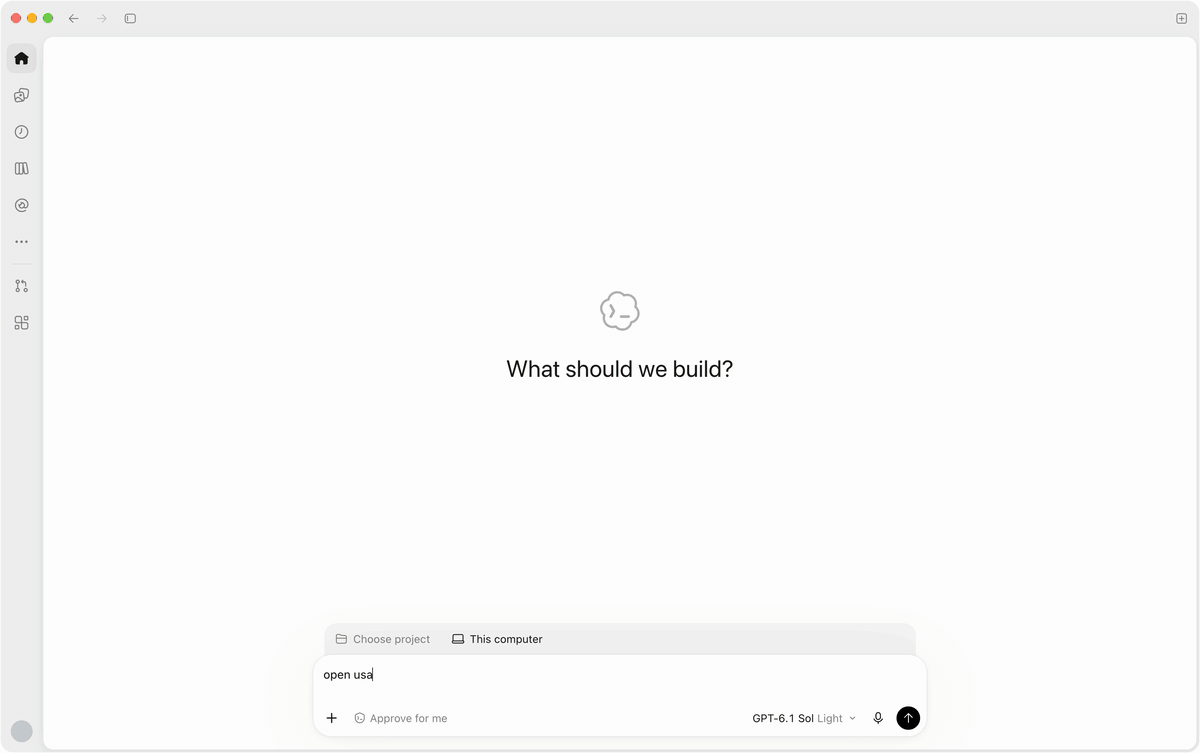 Typing “open usage planner” in Codex opens Usage Planner in the side browser