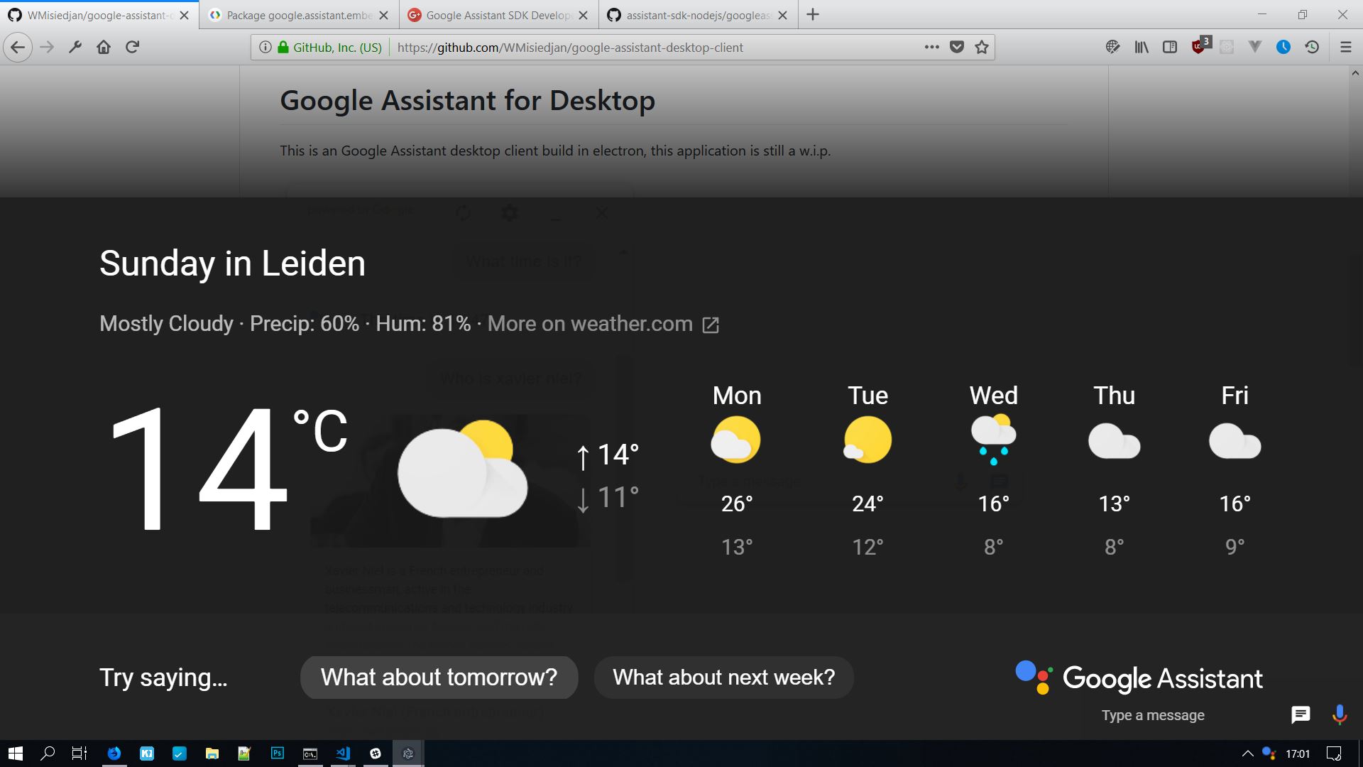 Screenshot of Google Assistant Desktop Client