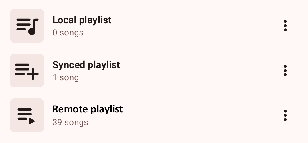 The three playlist types shown side by side