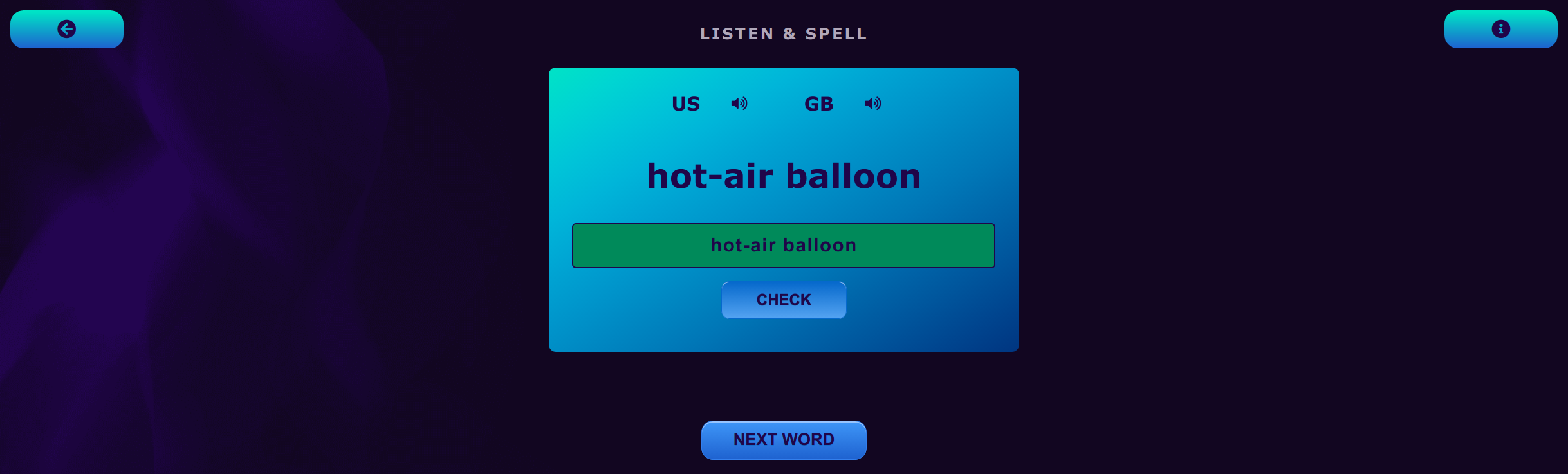 Spelling Quiz Page Correct Answer