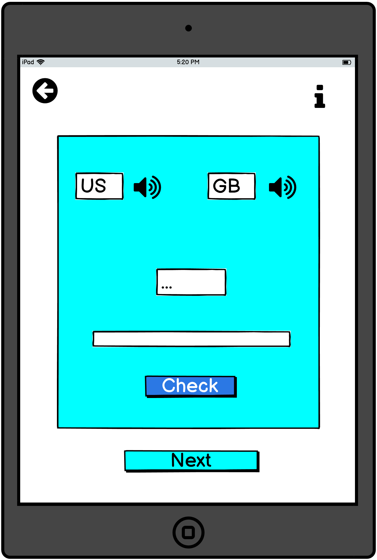 Spelling Quiz Page. Tablet Screen