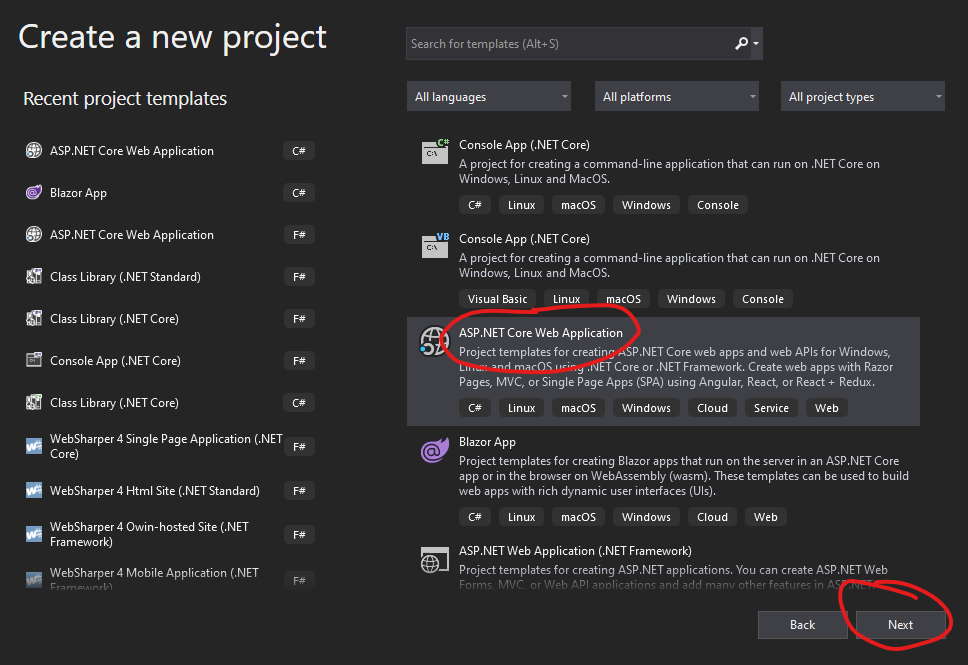 Choose ASP.NET Core Web App
