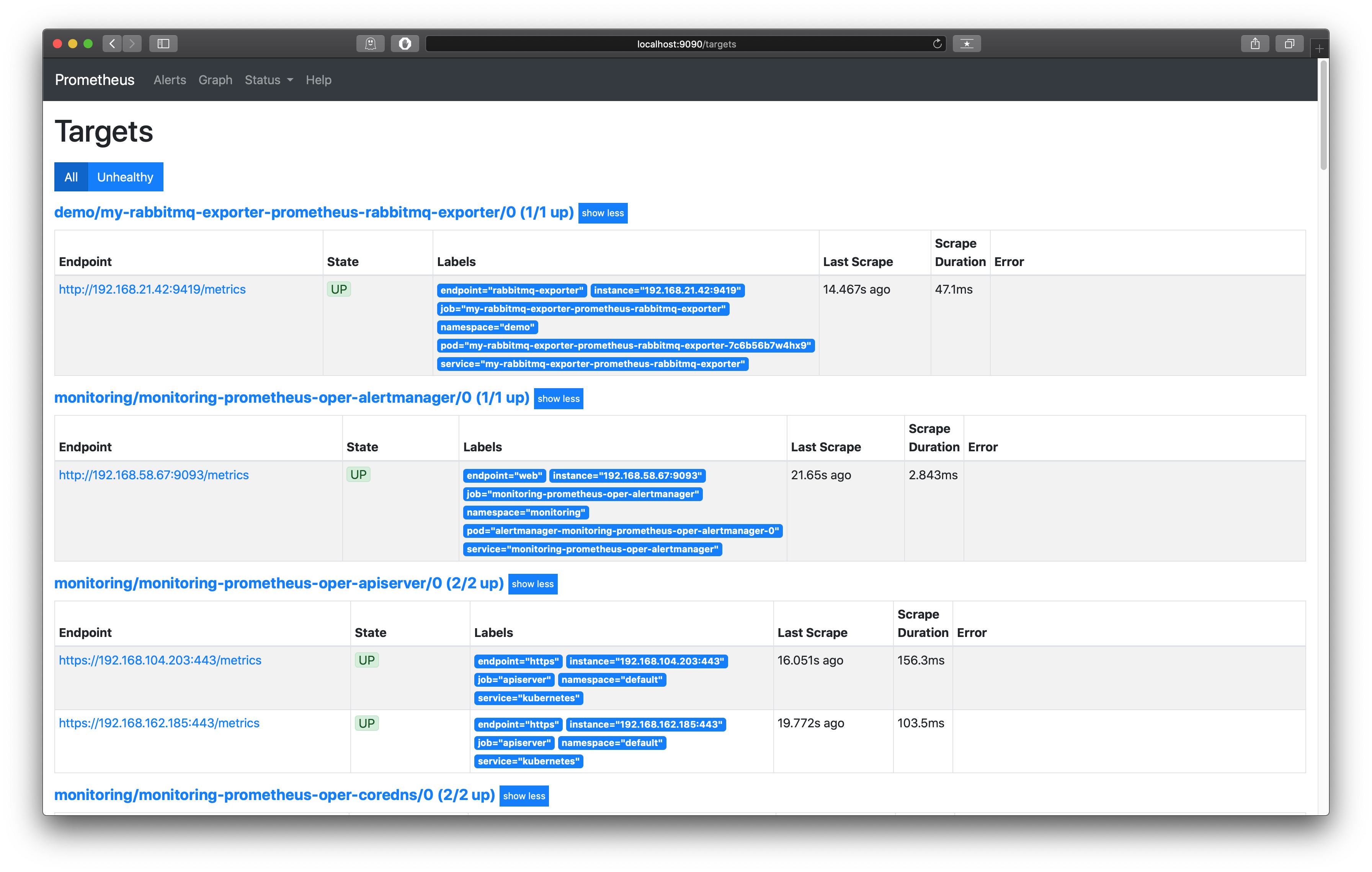 prometheus/targets screenshot