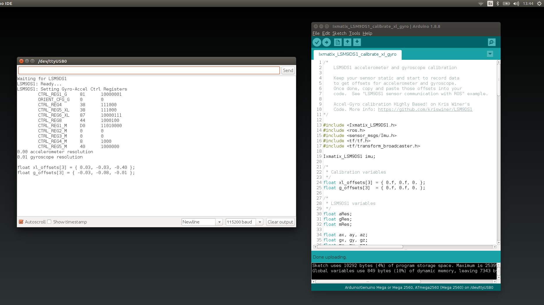 LSM9DS1 Accelerometer and gyroscope calibration