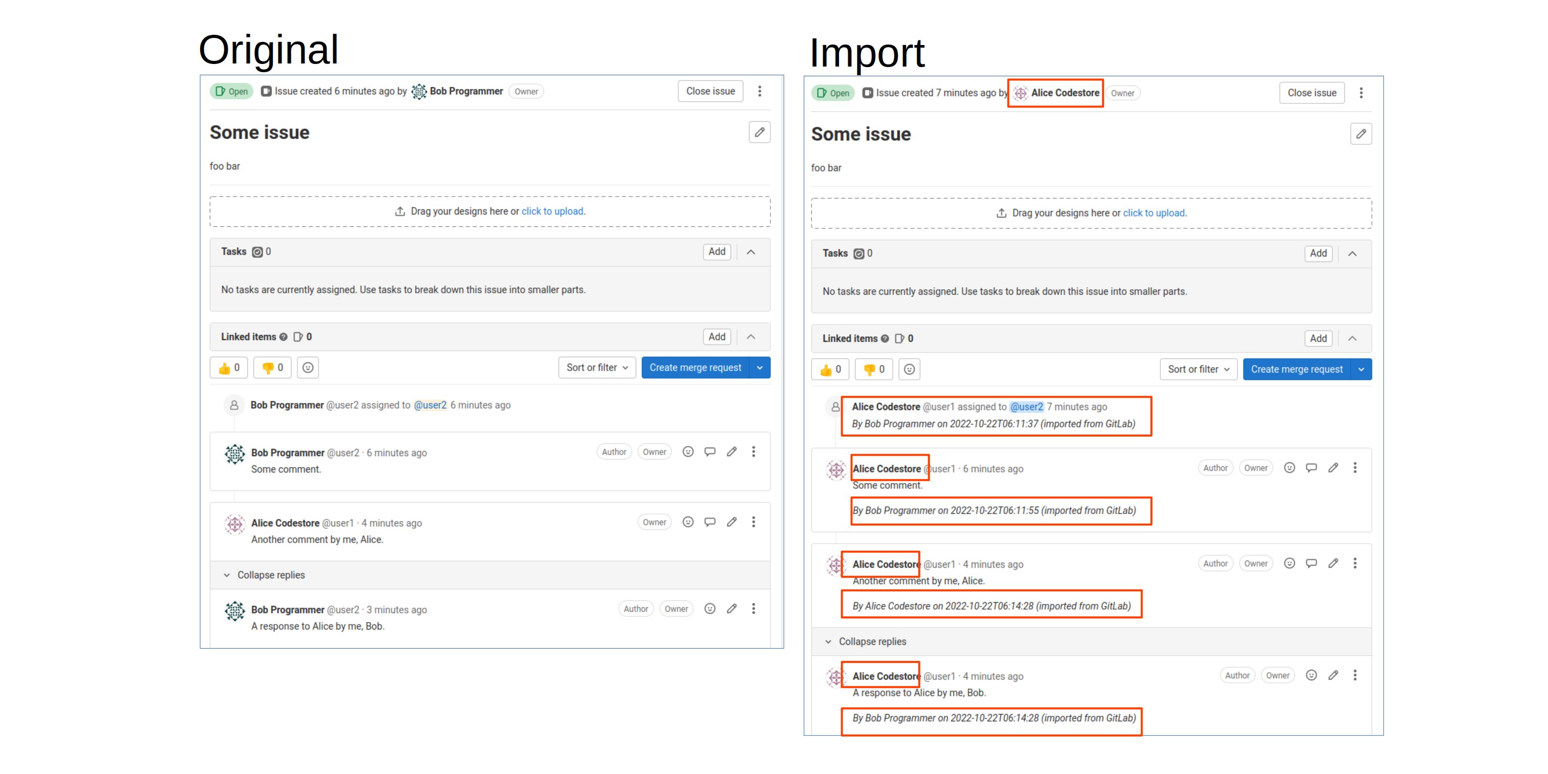 Import issue changed user