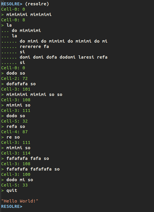 "Resolre Interpreter Hello World"