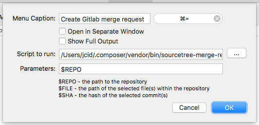 Sourcetree custom action configuration