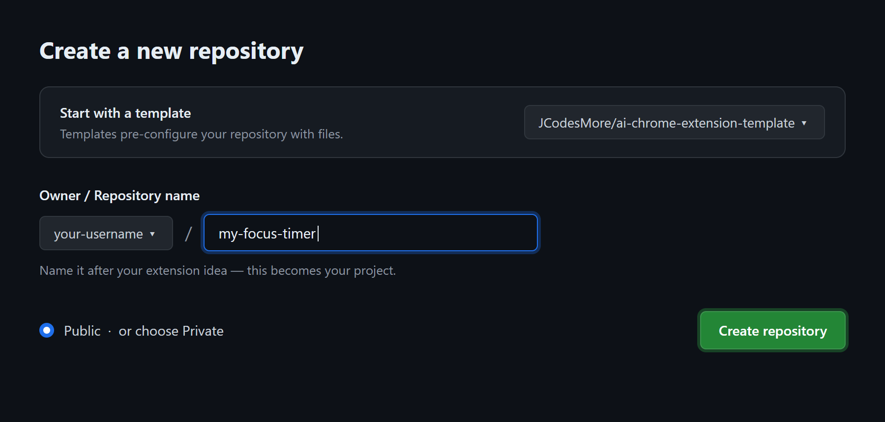 Name your repository and click Create repository