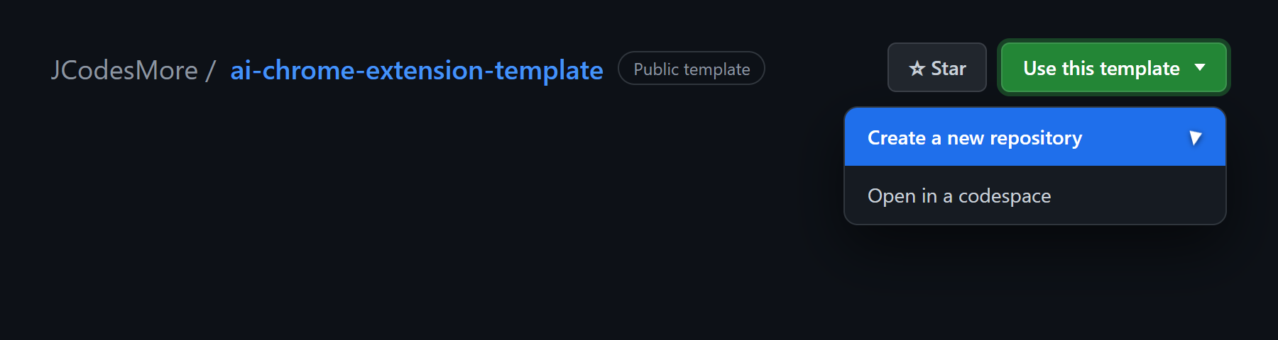 Click Use this template, then Create a new repository