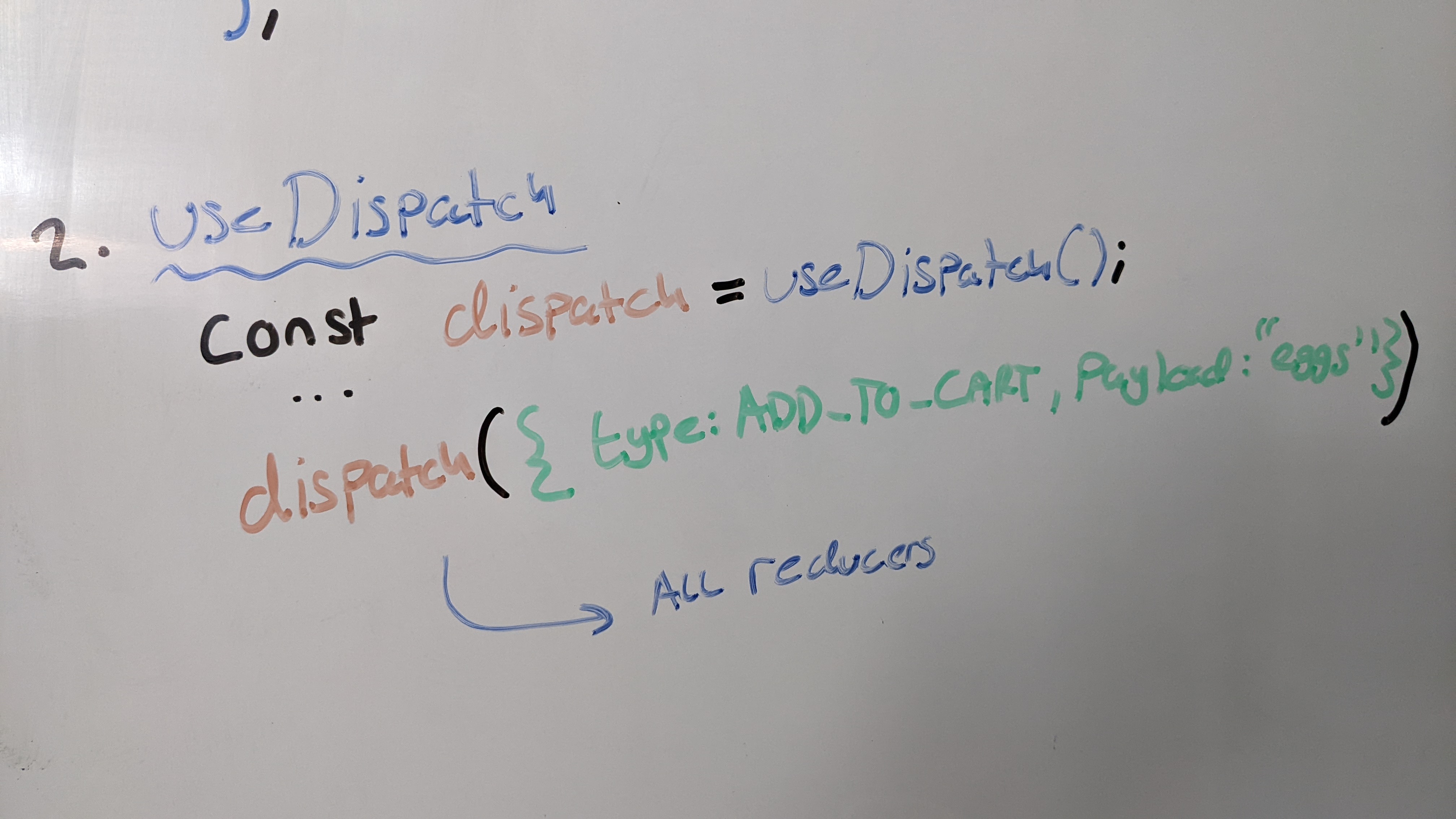 useDispatch gives us the dispatch function, which is used to pass actions to reducers