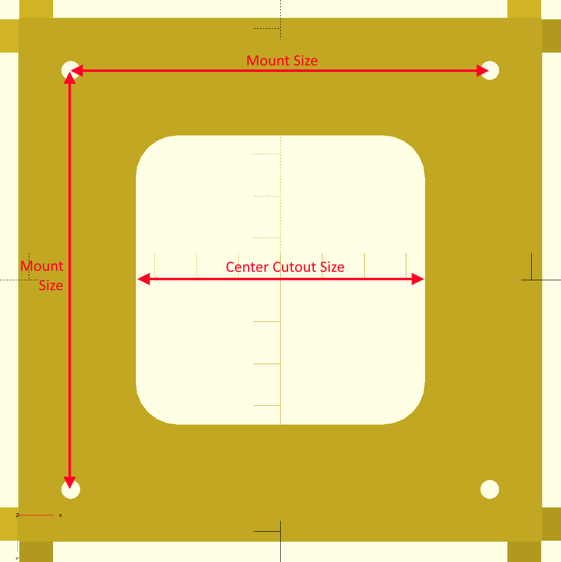 Mount size and cutout