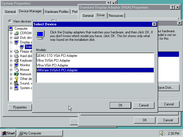 Windows 95 driver choice