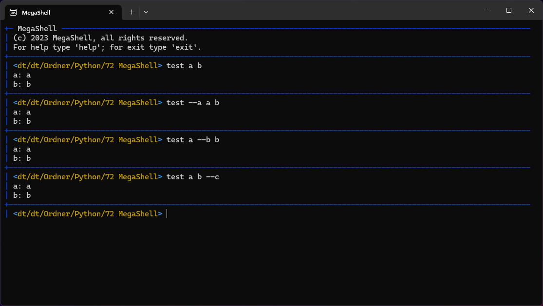 Terminal2: Example test command