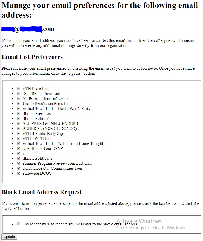 Email List Preferences