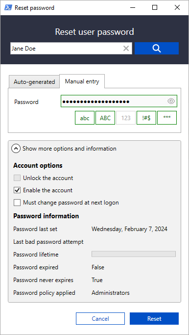 Manual entry password