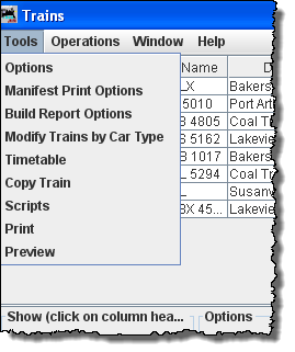 Trains menu