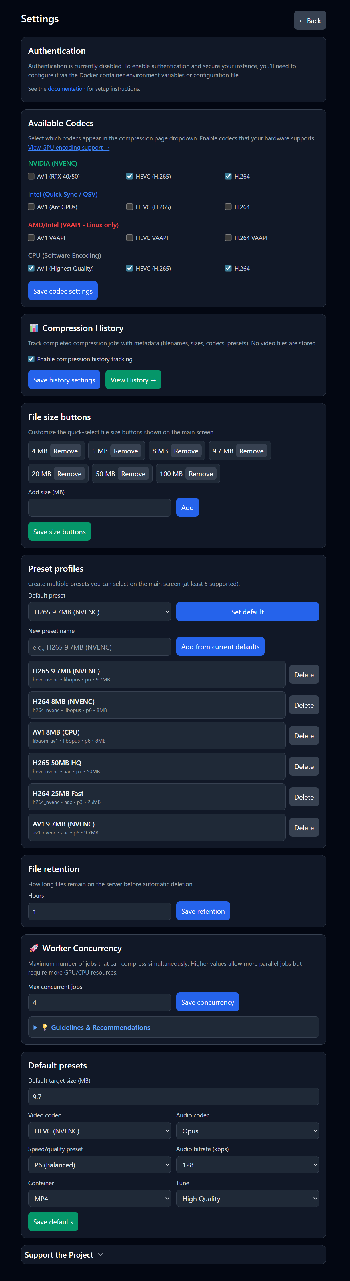 Settings Panel