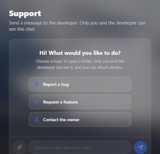 The in-panel support chat